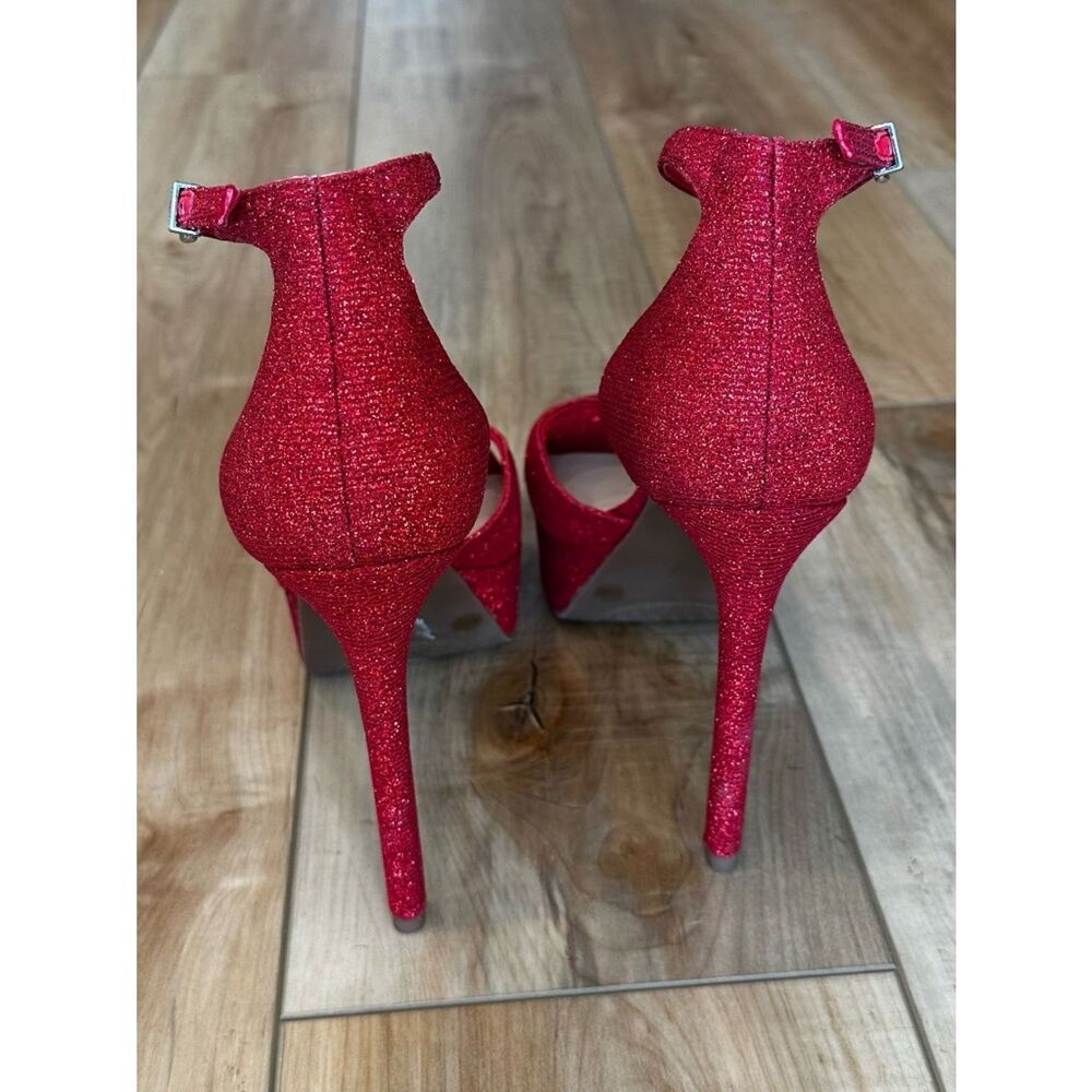 Gianni Bini Sparkling Red Peep-Toe Platform Ankle-Strap Heels - Picture 4 of 13